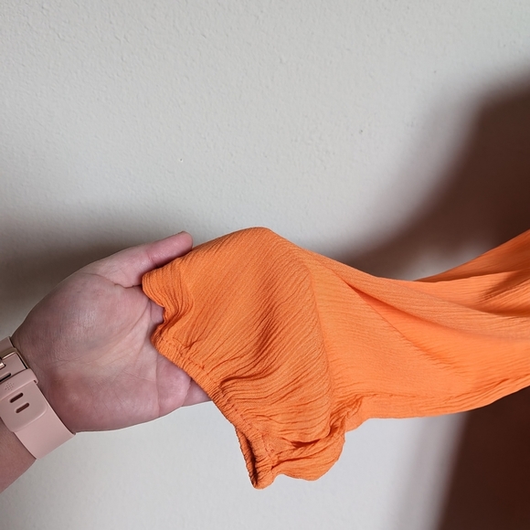 Orange long lantern sleeve ruffle hem frilled dress size S - Picture 5 of 8
